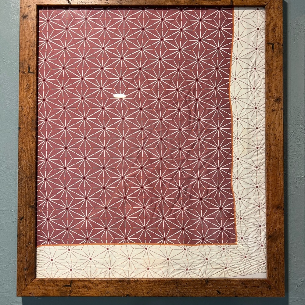 Vintage Hardwood Frame with Geometric Scarf Artwork